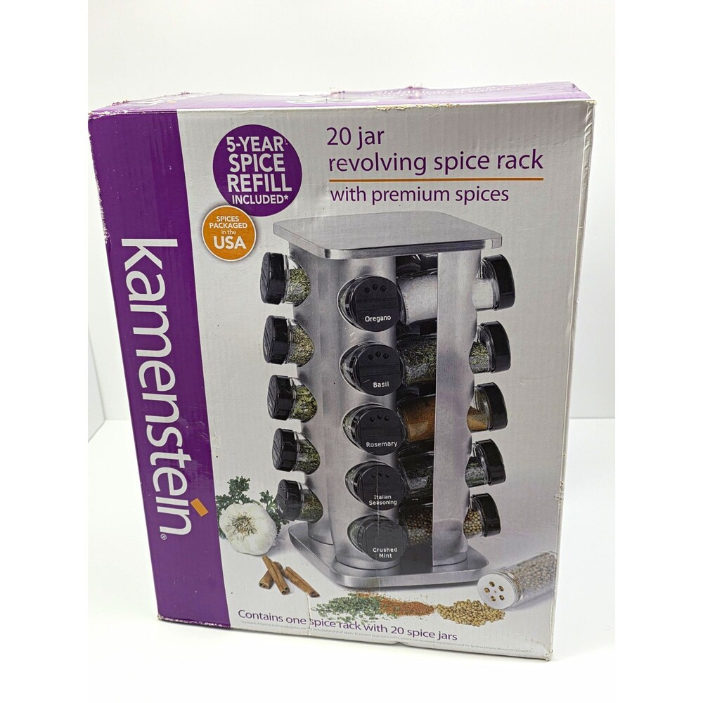 Kamenstein 5078565 Revolving Carousel Spice Rack w/ 20 Jars Silver/Black